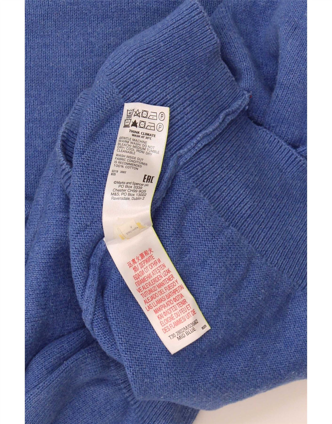 Pulover pentru bărbați Marks & Spencer, cu decolteu în V, din bumbac albastru mediu