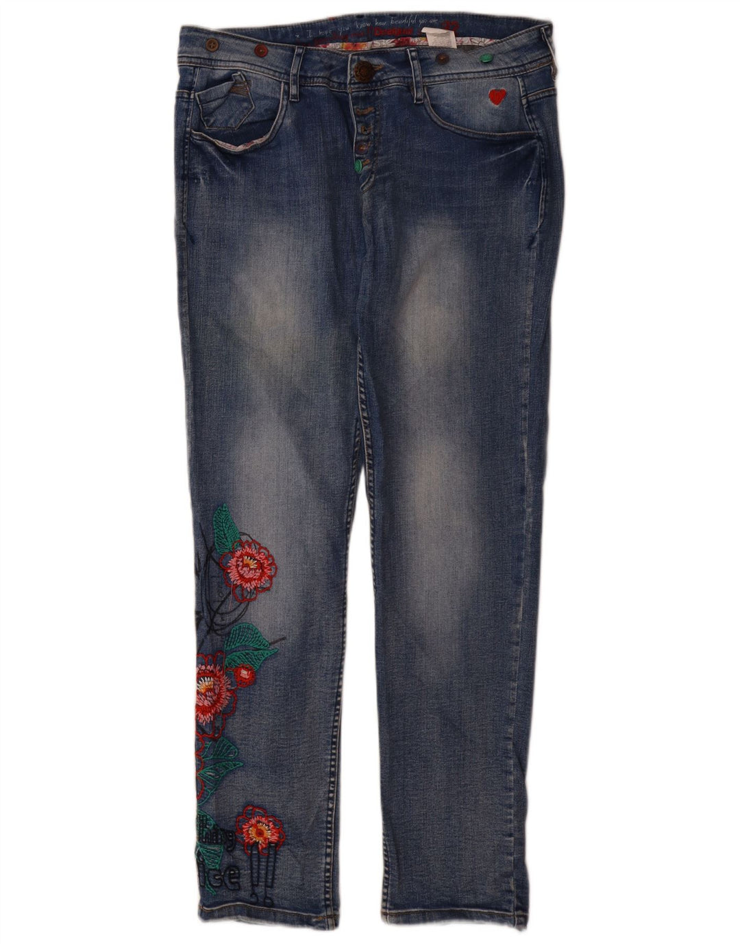Blugi slim pentru femei Desigual W32 L31 poliester floral albastru