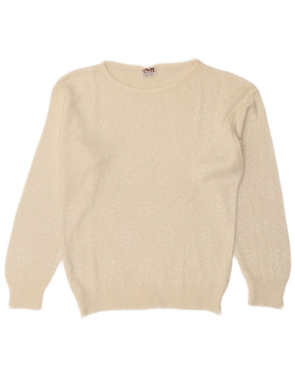 Vintage Womens Boat Neck Jumper Sweater UK 12 Medium White Acrylic