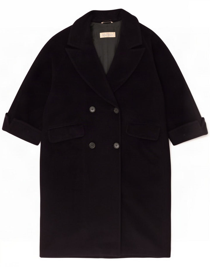 Max Mara Palton supradimensionat pentru femei la dublu piept UK 12 Medium bleumarin lână