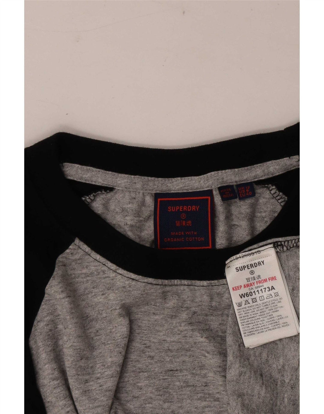 Top pentru femei Superdry cu mânecă lungă UK 12, gri mediu, bumbac color bloc