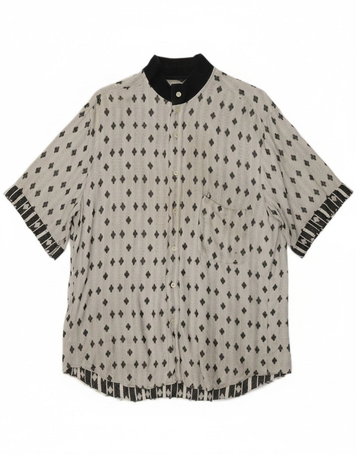 QUARRY Mens Abstract Pattern Short Sleeve Shirt Medium Off White