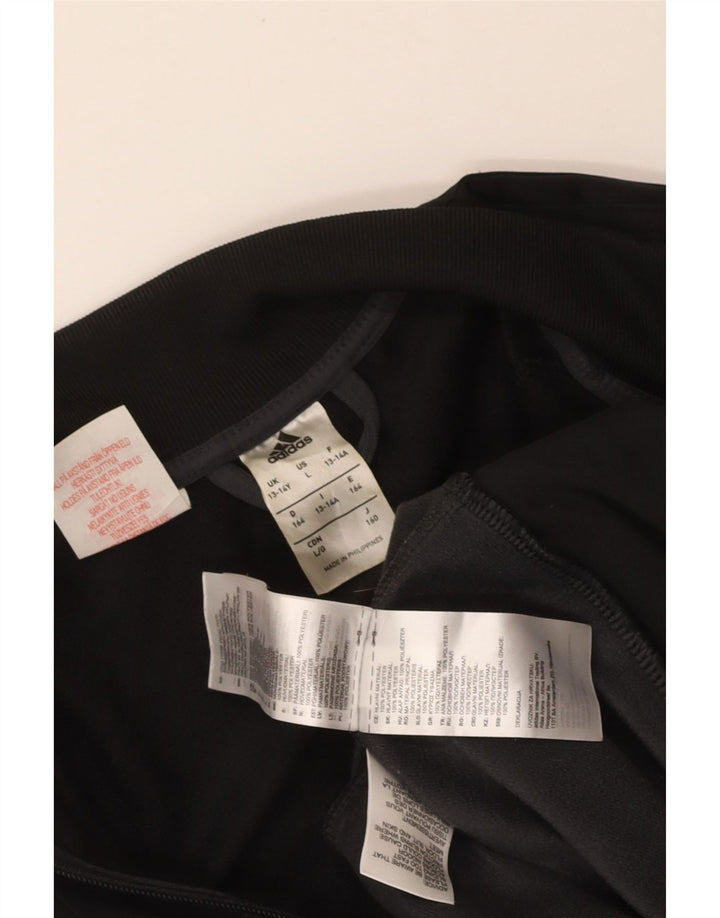 ADIDAS Boys Tracksuit Top Jacket 13-14 Years Black Colourblock Polyester