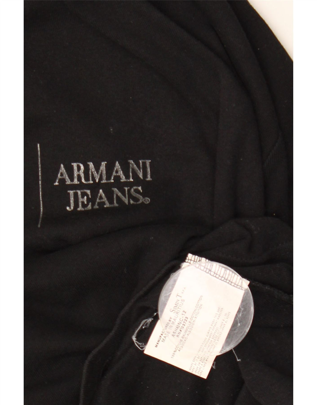 ARMANI JEANS Top grafic pentru femei mâneci 3/4 UK 12 bumbac mediu negru