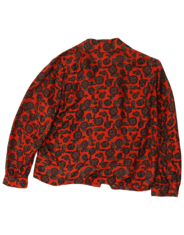 Bluză de cămașă vintage pentru femei UK 16 mare roșu geometric