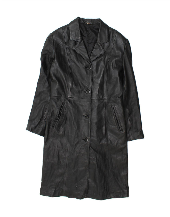 VINTAGE Womens Leather Coat UK 12 Medium Black Leather Vintage Vintage and Second-Hand Vintage from Messina Hembry 