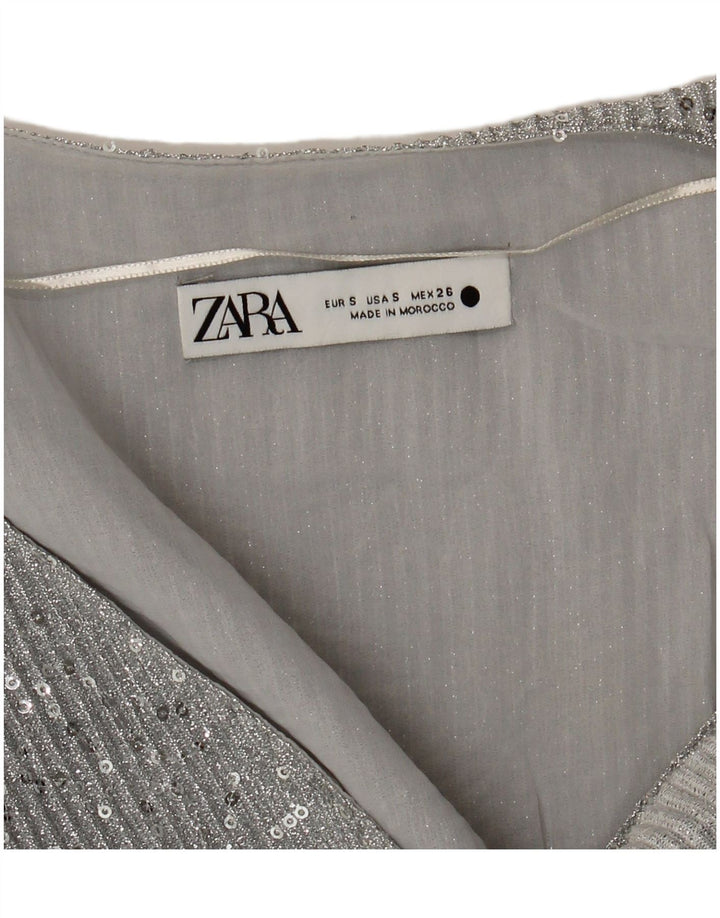 Crop Top pentru femei Zara cu mânecă lungă UK 10 Small Silver