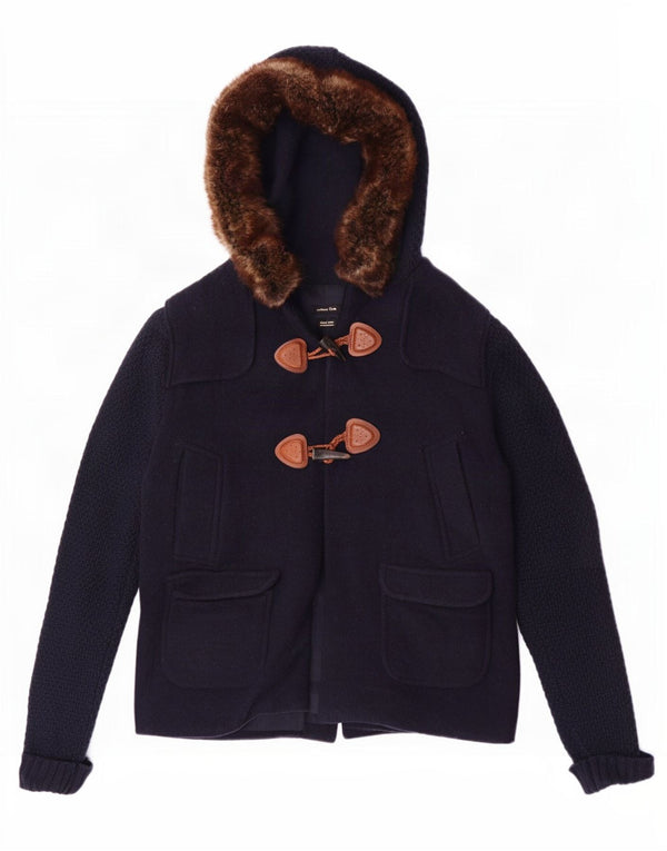 Jachetă duffle cu glugă Massimo Dutti pentru femei UK 10 Mic Lână bleumarin