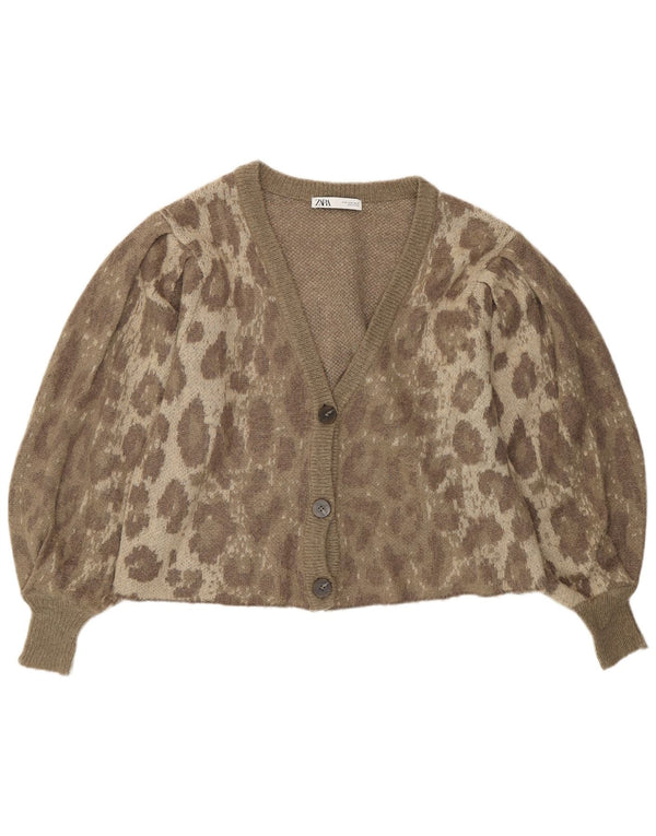 Pulover cardigan supradimensionat pentru femei Zara UK 10 mic verde cu imprimeu animal