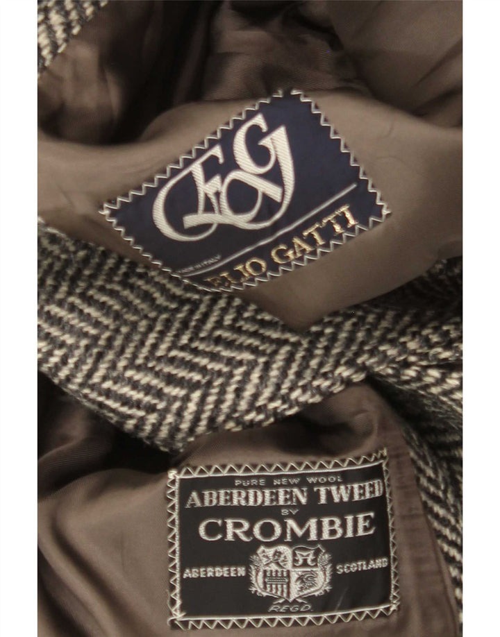 Pardesiu Crombie Aberdeen pentru bărbați Marea Britanie 42 XL Lână nouă, gri Herringbone