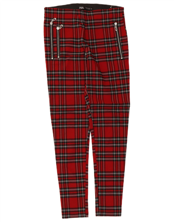 Pantaloni casual subțiri pentru femei Zara Mediu L28 L26 Viscoză cu carouri roșii
