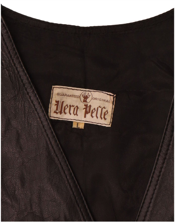 Vestă din piele vintage pentru bărbați, mare, neagră