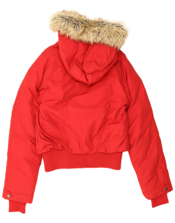 Jachetă căptușită cu glugă Woolrich pentru femei UK 14, mare, roșu, bumbac