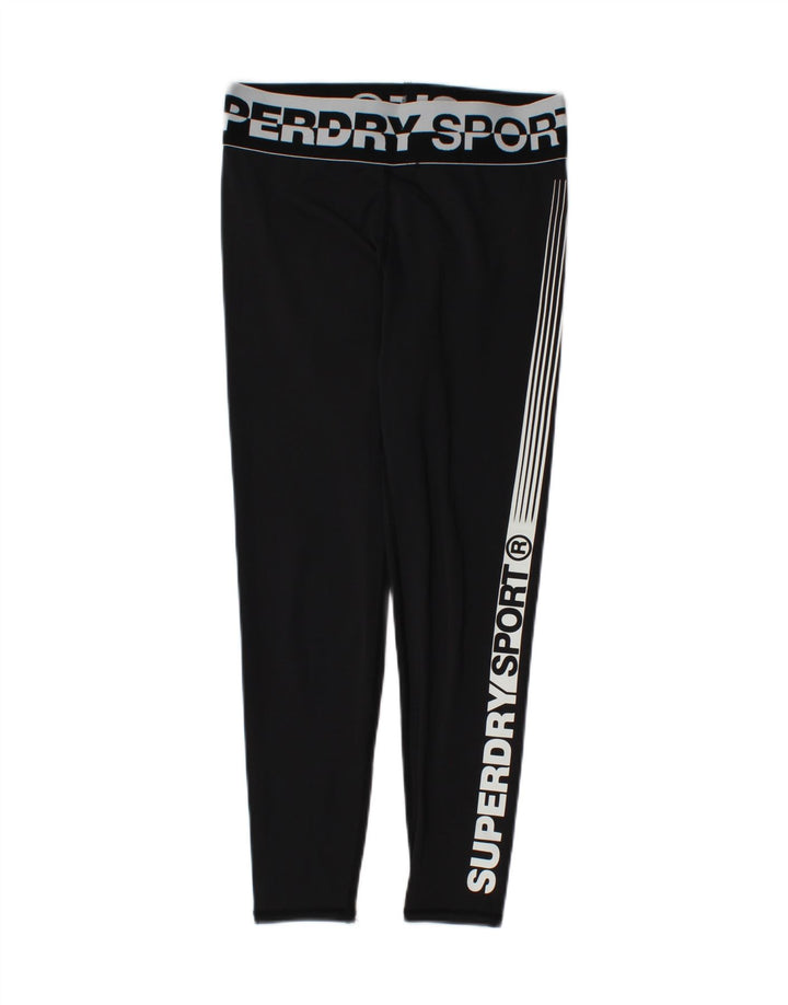 SUPERDRY Womens Graphic Leggings UK 10 Small  Black Polyester Vintage Superdry and Second-Hand Superdry from Messina Hembry 