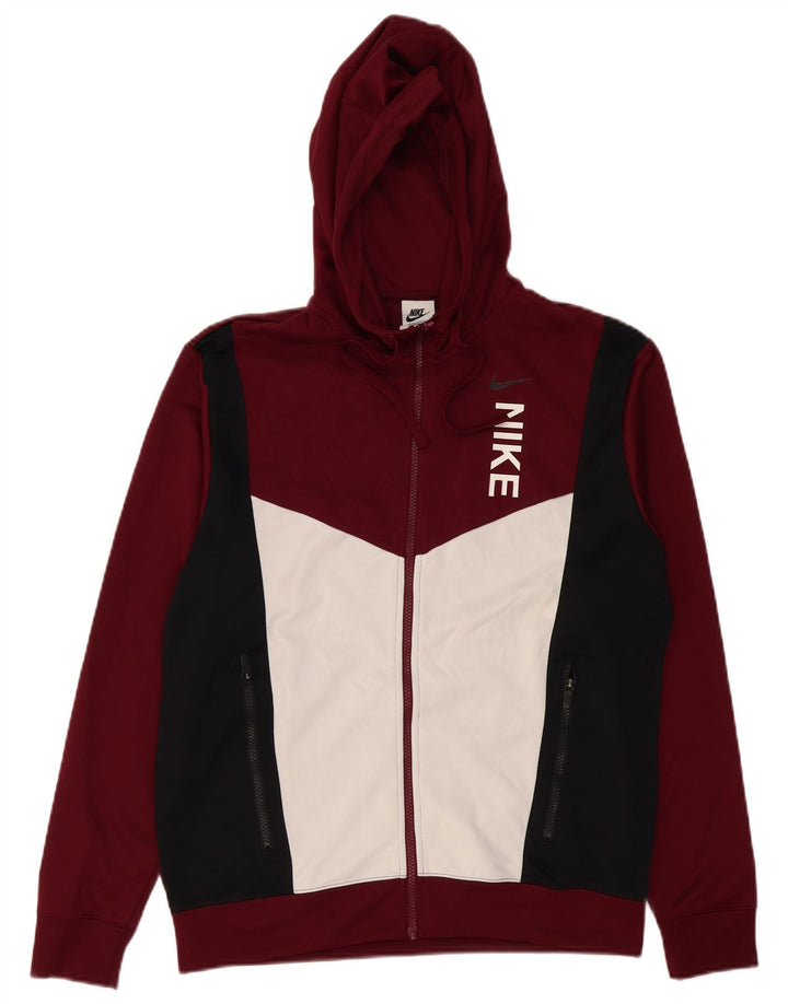 Pulover NIKE pentru bărbați, cu grafică, cu fermoar, poliester color-bloc de culoare burgundă