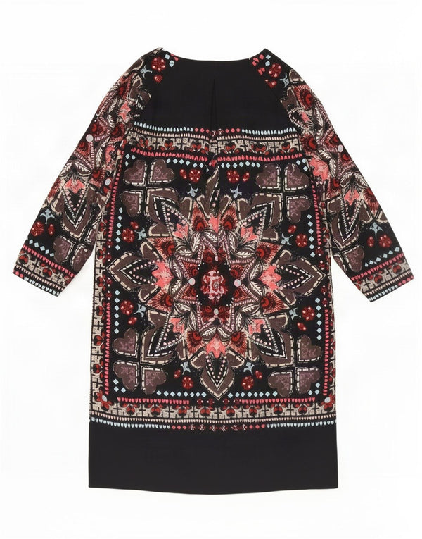 Odd Molly Womens 3/4 Sleeve Shift Dress UK 12 Medium Navy Blue Geometric