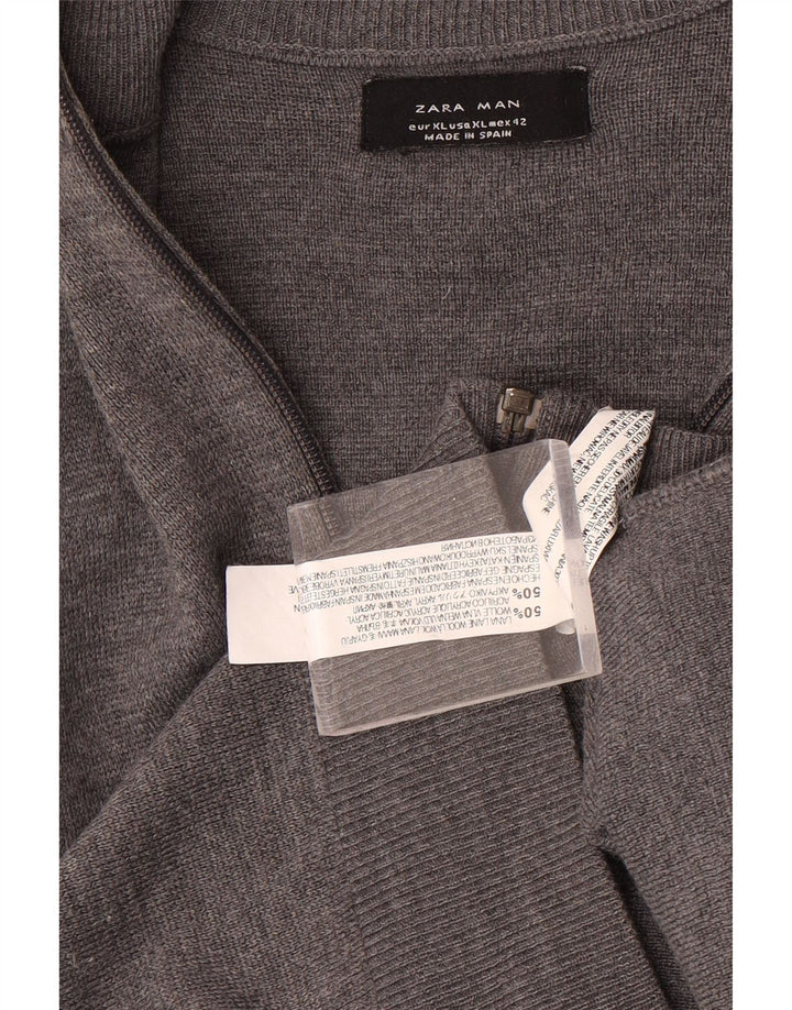 Pulover pentru bărbați Zara, cu fermoar și gât, XL, lână gri