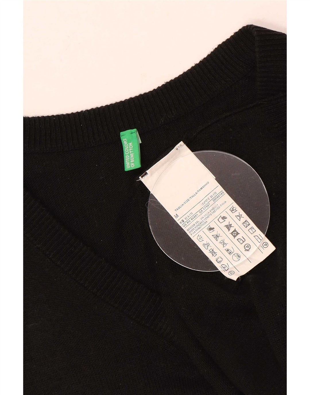 Pulover Benetton pentru bărbați cu decolteu în V, mediu acrilic, negru