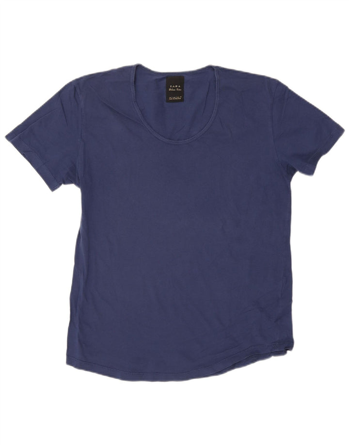 Top tricou ZARA pentru femei UK 14 mare bumbac bleumarin