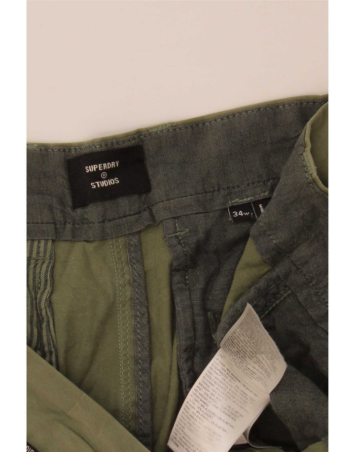 Pantaloni scurti chino pentru bărbați Superdry W34, bumbac verde mare