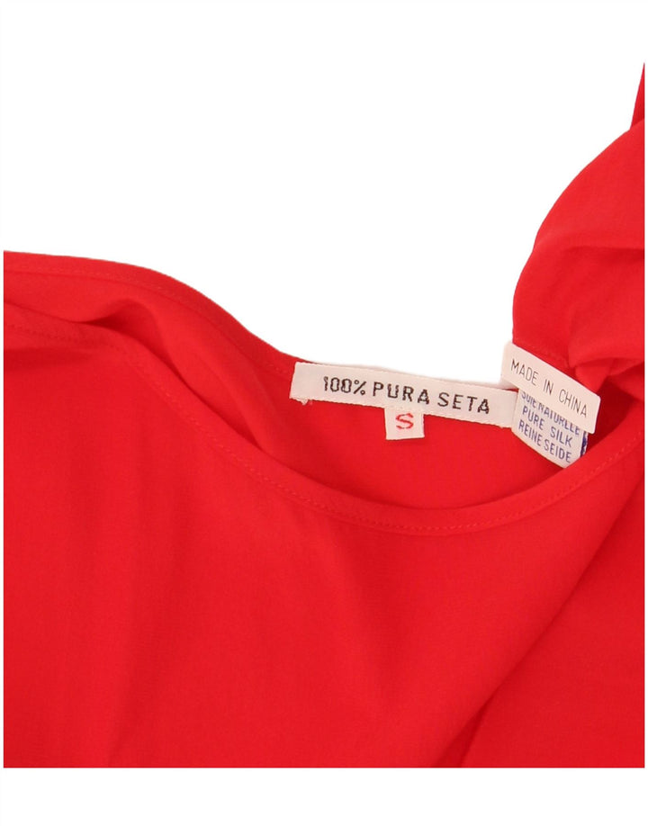 VINTAGE Vest Top Femei UK 10 Small Red Silk
