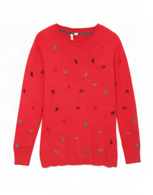 White Stuff Pulover cu decolteu cu barca cu grafică pentru femei UK 8 Small Red Heart