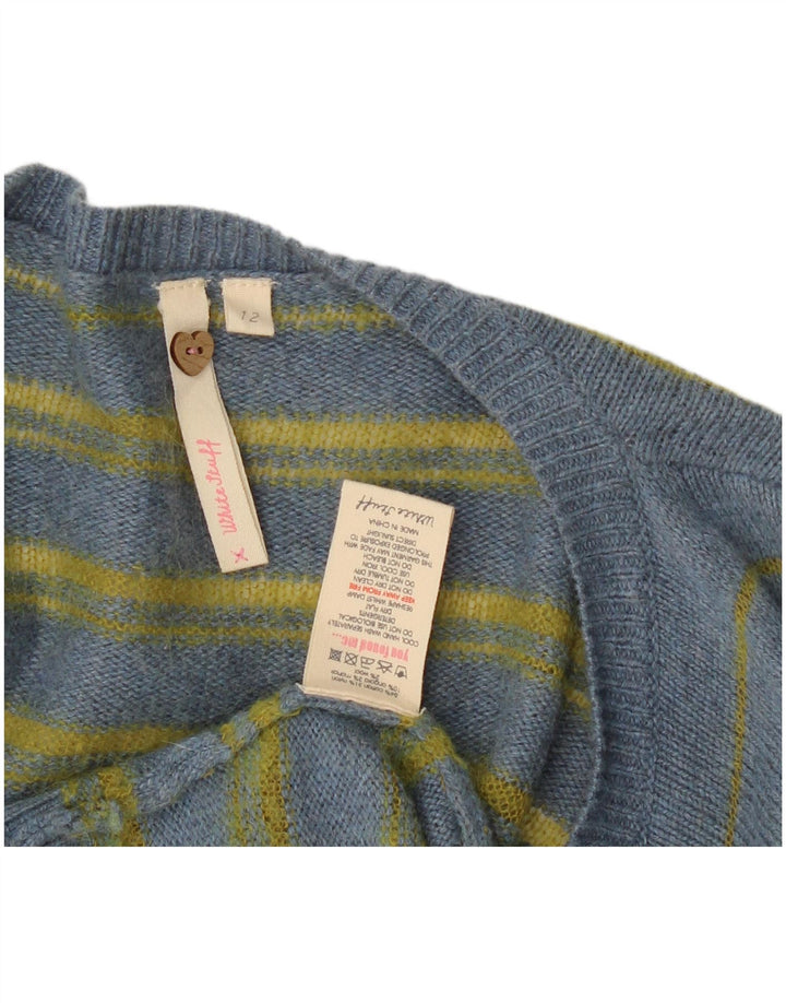 White Stuff Pulover cardigan deschis pentru femei UK 12 Bumbac cu dungi albastre medii