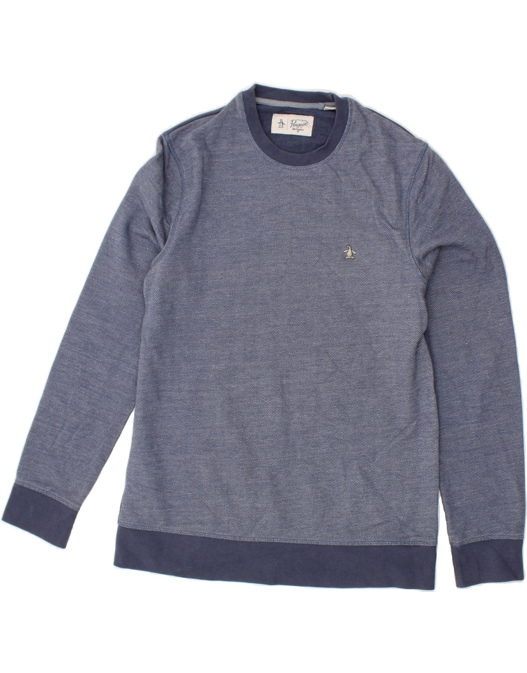 PENGUIN Mens Sweatshirt Jumper Medium Navy Blue Chevron Vintage Penguin and Second-Hand Penguin from Messina Hembry 