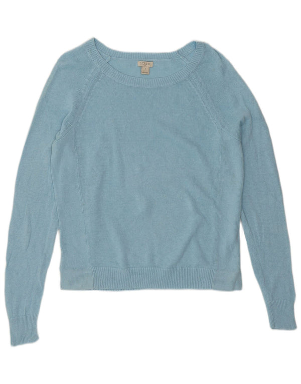 J. CREW Pulover de damă crop cu gât de barcă UK 10 Small Blue Linen