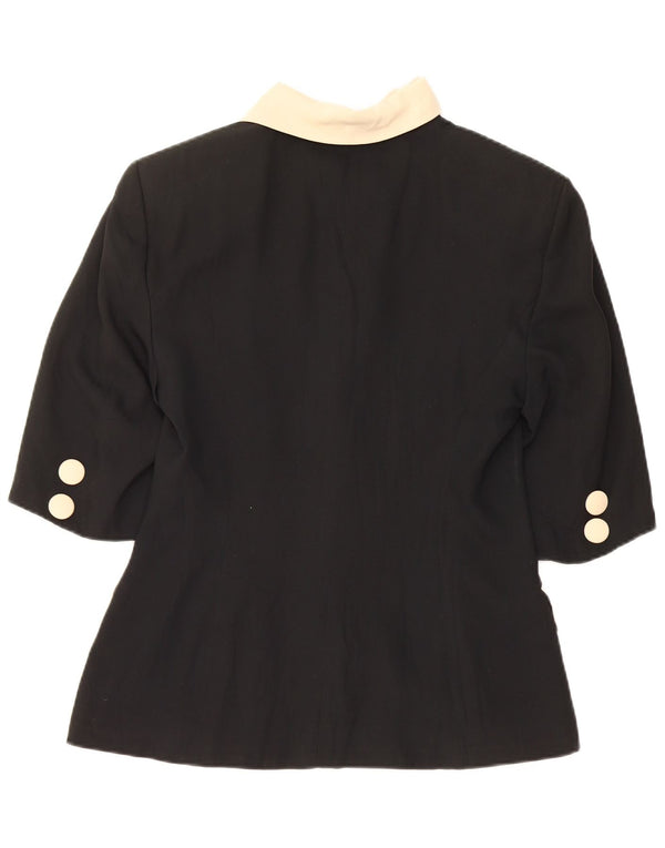 Jachetă vintage cu mânecă scurtă pentru femei UK 12 Medium Black Colorblock