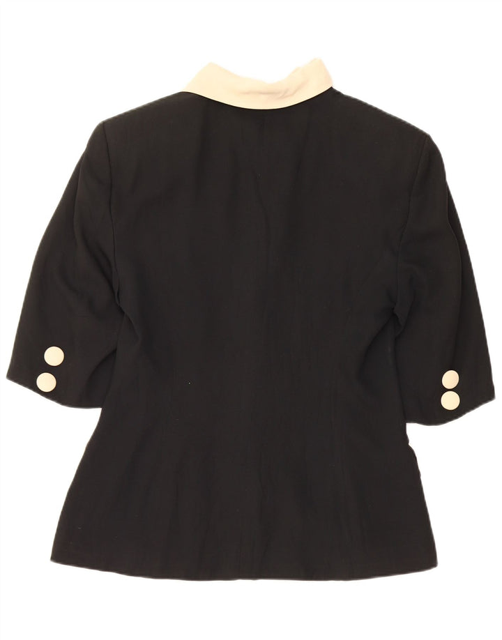 Jachetă vintage cu mânecă scurtă pentru femei UK 12 Medium Black Colorblock