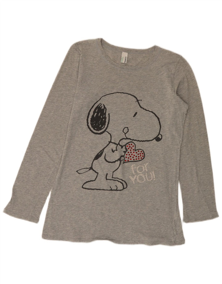 BENETTON pentru femei Peanuts Graphic Top cu mânecă lungă UK 6 XS bumbac gri