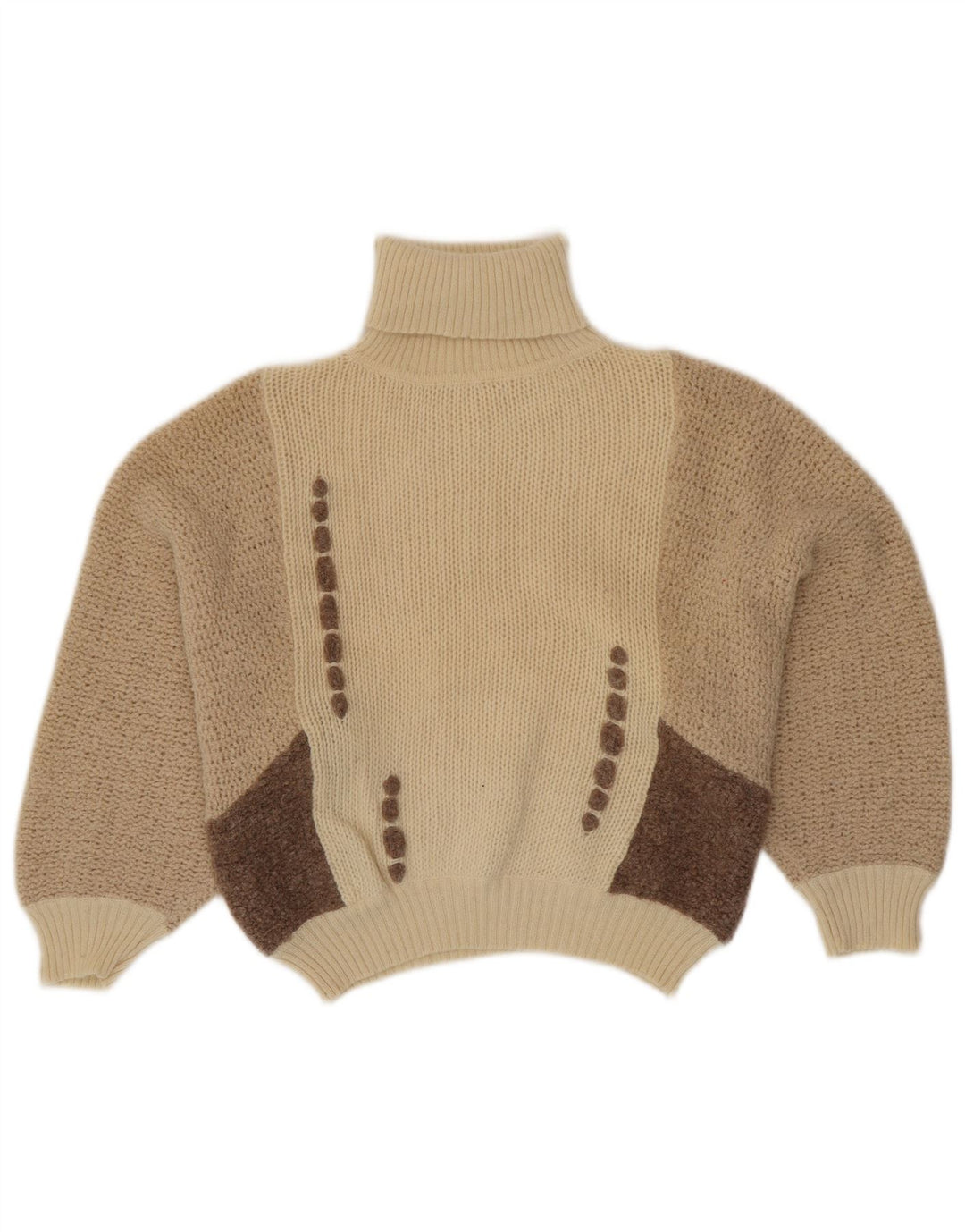 Pulover pentru femei VINTAGE cu gât rulat IT 42 Medium Bej Colorblock
