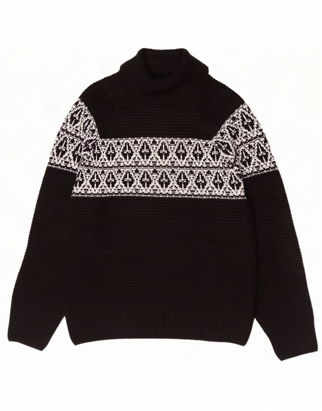 Marks & Spencer Pulover pentru bărbați cu gât rulat, mare, negru, acrilic Fair Isle