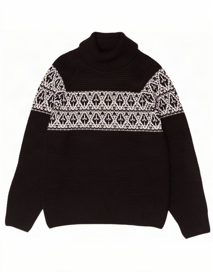 Marks & Spencer Pulover pentru bărbați cu gât rulat, mare, negru, acrilic Fair Isle