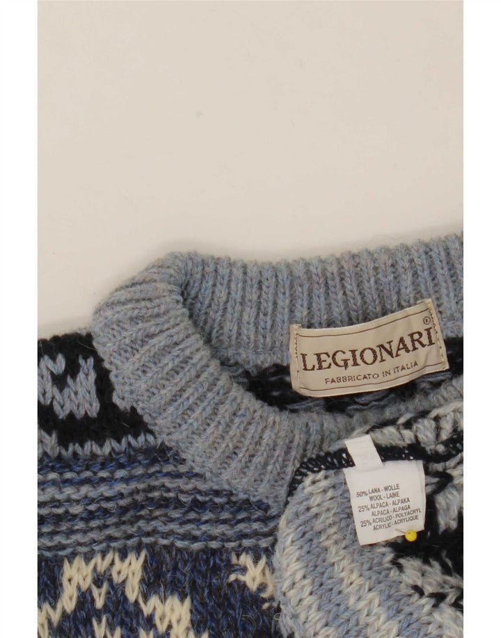 Pulover vintage pentru bărbați cu gât roșu IT 48 Medium Blue Fair Isle Lână