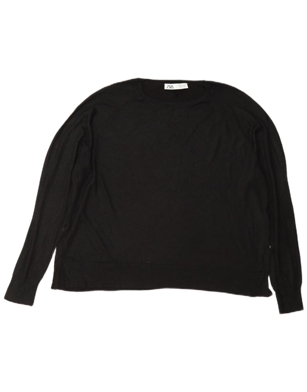 Pulover pentru damă Zara, cu formă regulată, cu gât de barcă, UK 16, mare, negru