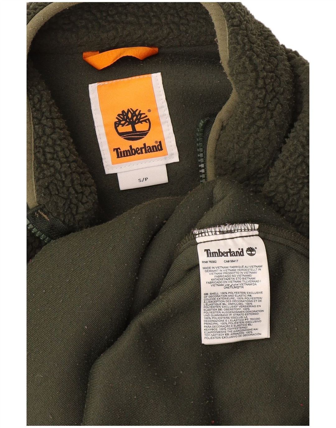Jumper Timberland pentru bărbați, cu fermoar și gât, poliester verde mic