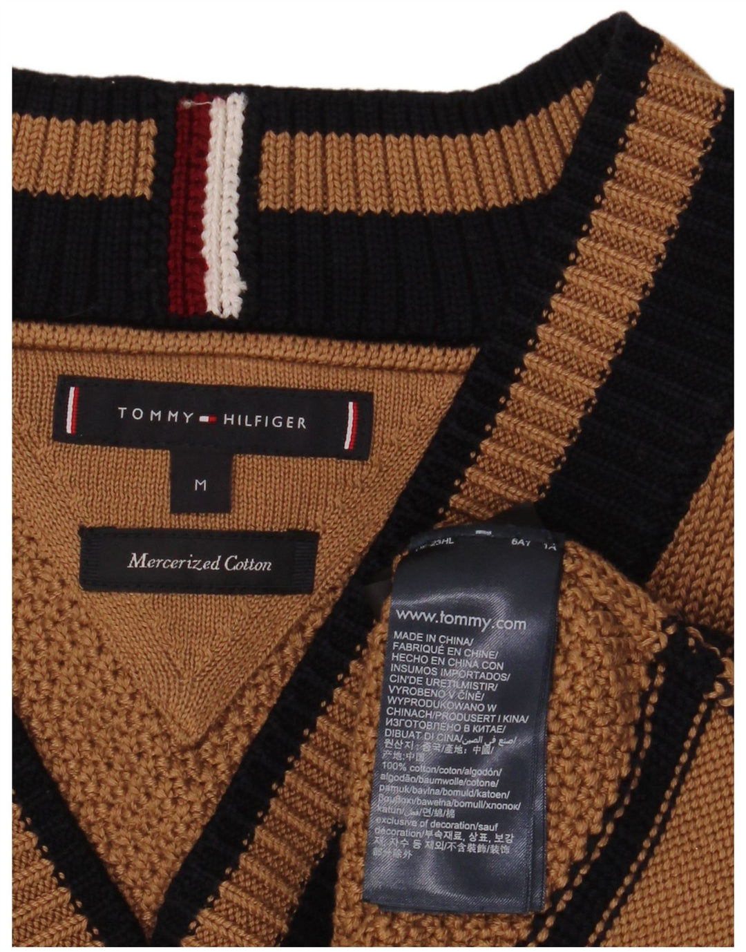Pulover cu decolteu în V Tommy Hilfiger pentru bărbați, maro mediu, color block