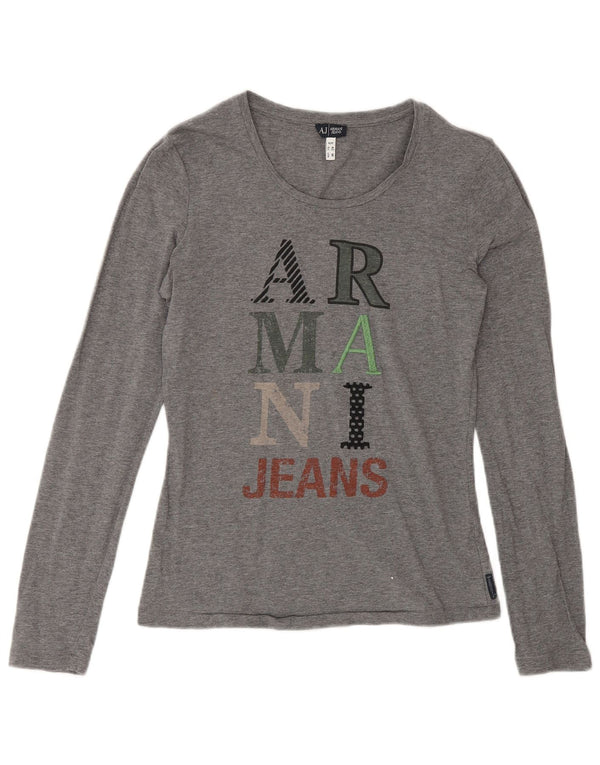 Armani Jeans Top grafic pentru femei cu mânecă lungă UK 12 bumbac gri mediu