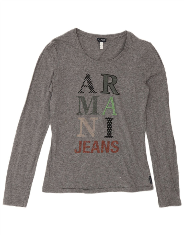 Armani Jeans Top grafic pentru femei cu mânecă lungă UK 12 bumbac gri mediu