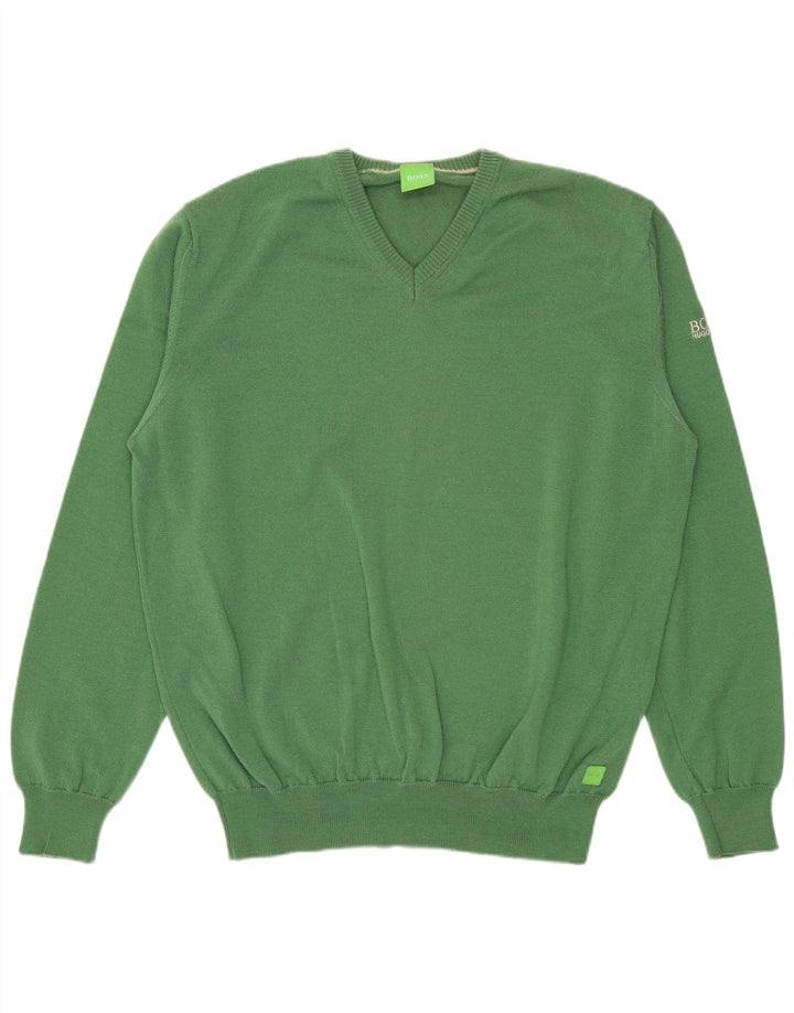 HUGO BOSS Pulover cu decolteu în V pentru bărbați, verde mare