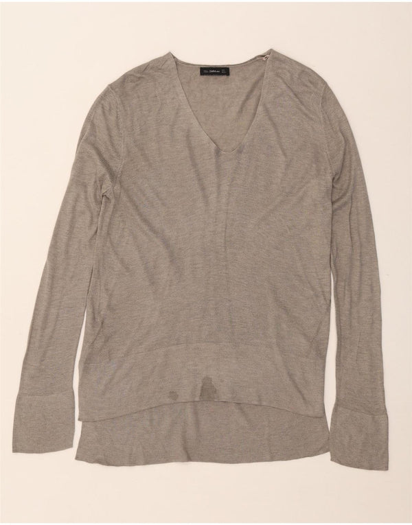 Pulover cu decolteu în V ZARA pentru femei UK 10 Mic gri