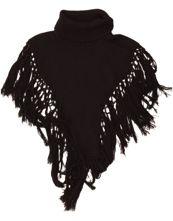 Jumper Poncho Vintage pentru femei cu gât rulat, mărime unica, negru