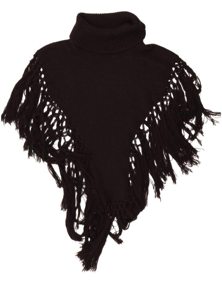 Jumper Poncho Vintage pentru femei cu gât rulat, mărime unica, negru