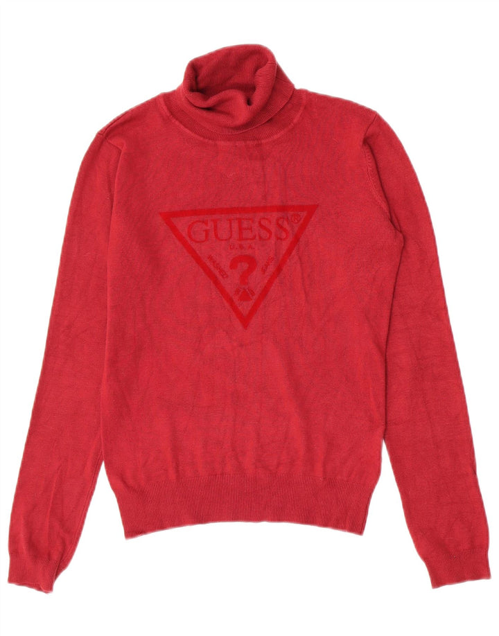 Pulover pentru femei Guess cu gât rulat cu grafică UK 10 Small Red