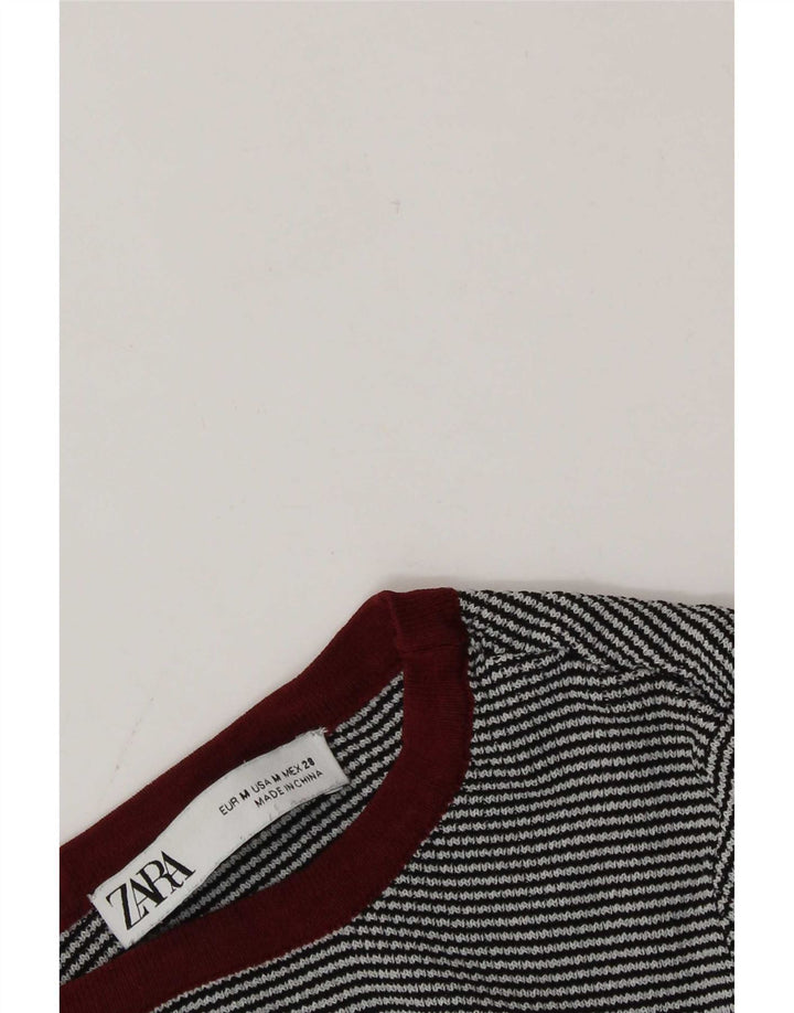 Crop Top pentru femei Zara cu mânecă lungă UK 12 Medium Grey Pinstripe