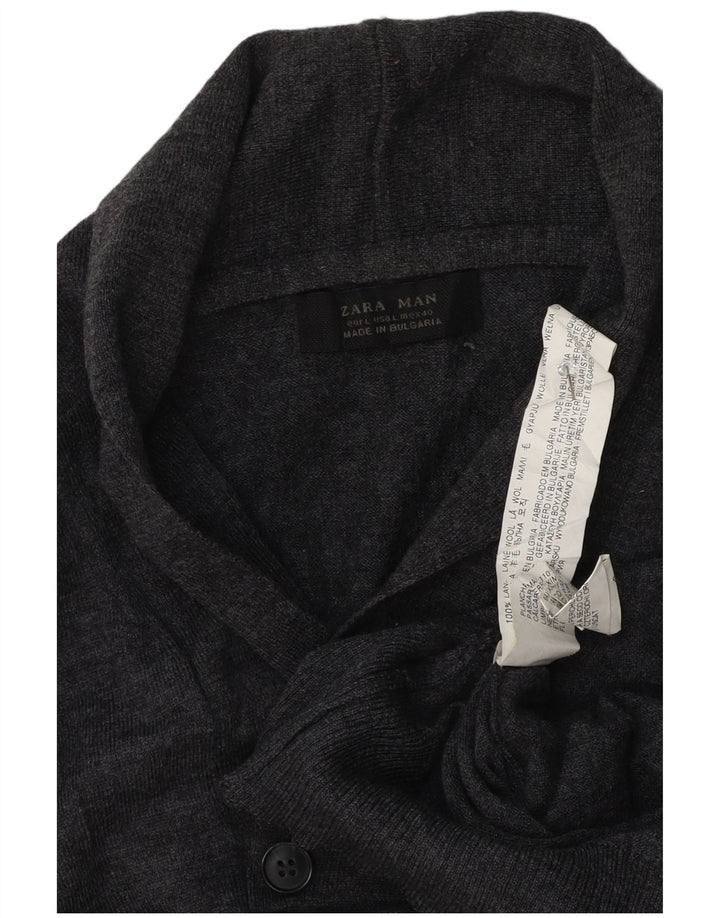Pulover pentru bărbați Zara, cu gât șal, lână mare, gri