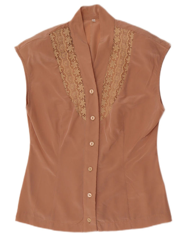 Bluză cămașă fără mâneci pentru femei Vintage IT 42 Medium Bej Floral