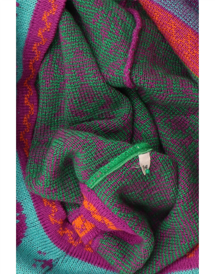 Pulover cardigan pentru femei VINTAGE UK 14 Lână florală verde medie